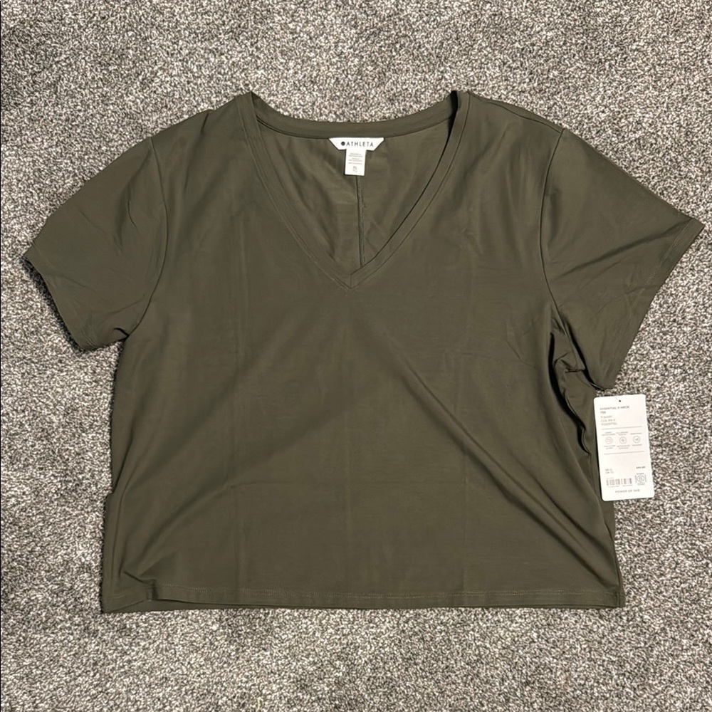 Athleta Essential V Neck Women's Olive Top Size XL NWT